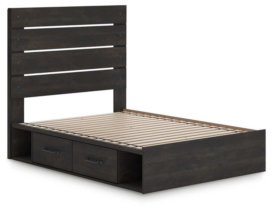 Delmorta Full Panel Storage Bed, Dresser, Mirror, Chest and Nightstand