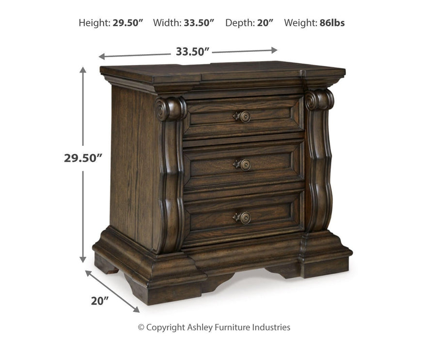 Maylee King Canopy Bed, Dresser, Mirror, Chest and Nightstand