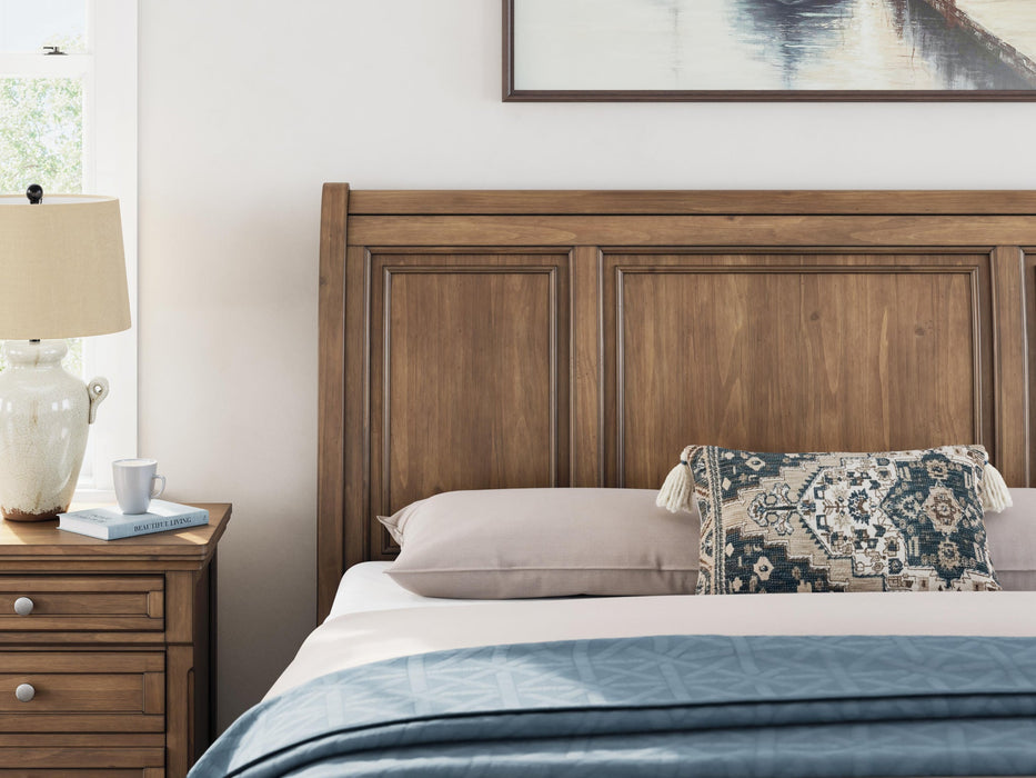 Vandenmore California King Storage Sleigh Bed with Mirrored Dresser, Chest and Nightstand