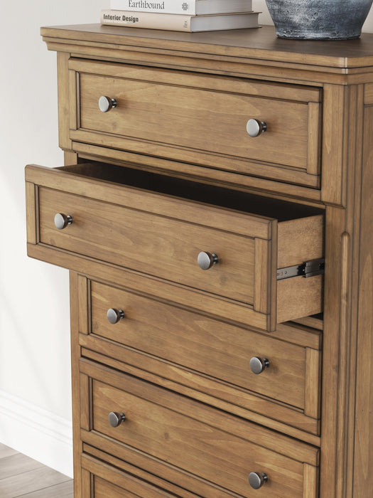 Vandenmore California King Storage Sleigh Bed with Mirrored Dresser, Chest and Nightstand