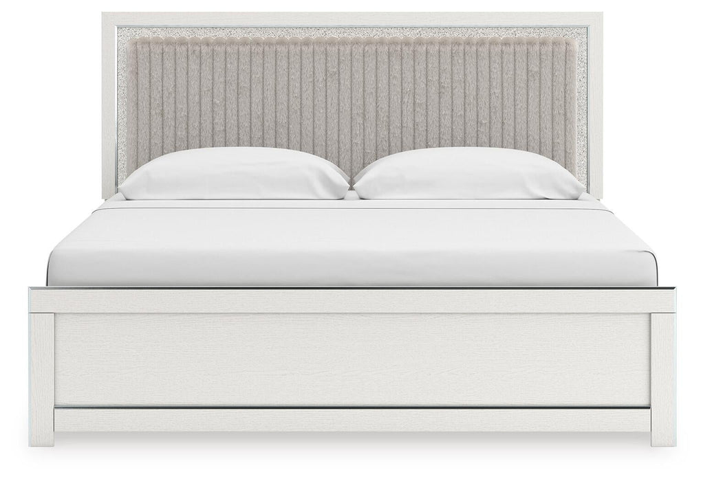 Birmonton King Upholstered Panel Platform Bed, Dresser, Mirror, Chest and Nightstand