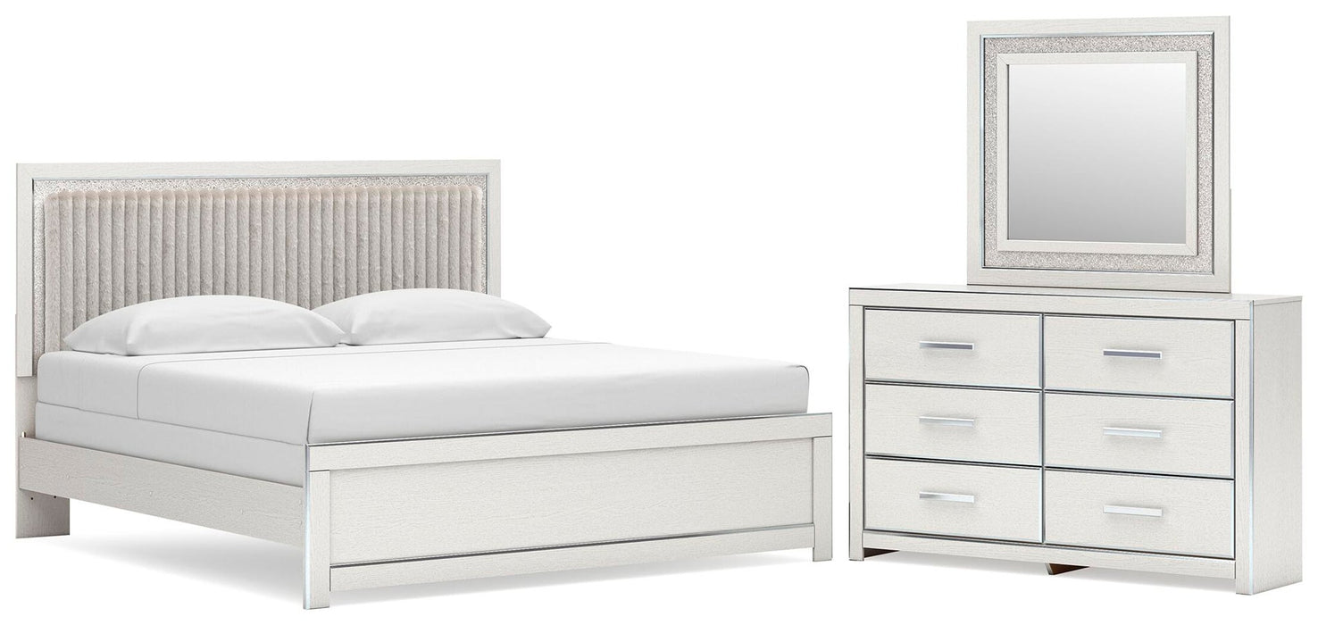 Birmonton King Upholstered Panel Bed, Dresser and Mirror