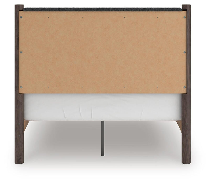 Cadmori Full Upholstered Panel Platform Bed, Dresser and Mirror