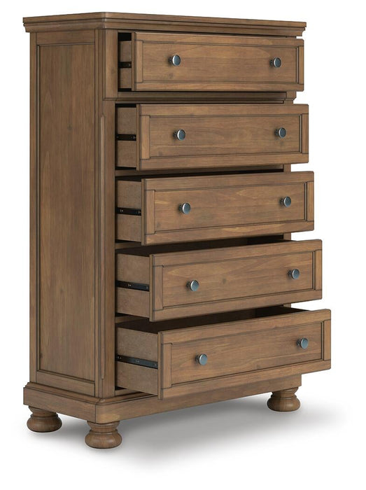 Vandenmore Queen Panel Bed with Mirrored Dresser, Chest and Nightstand