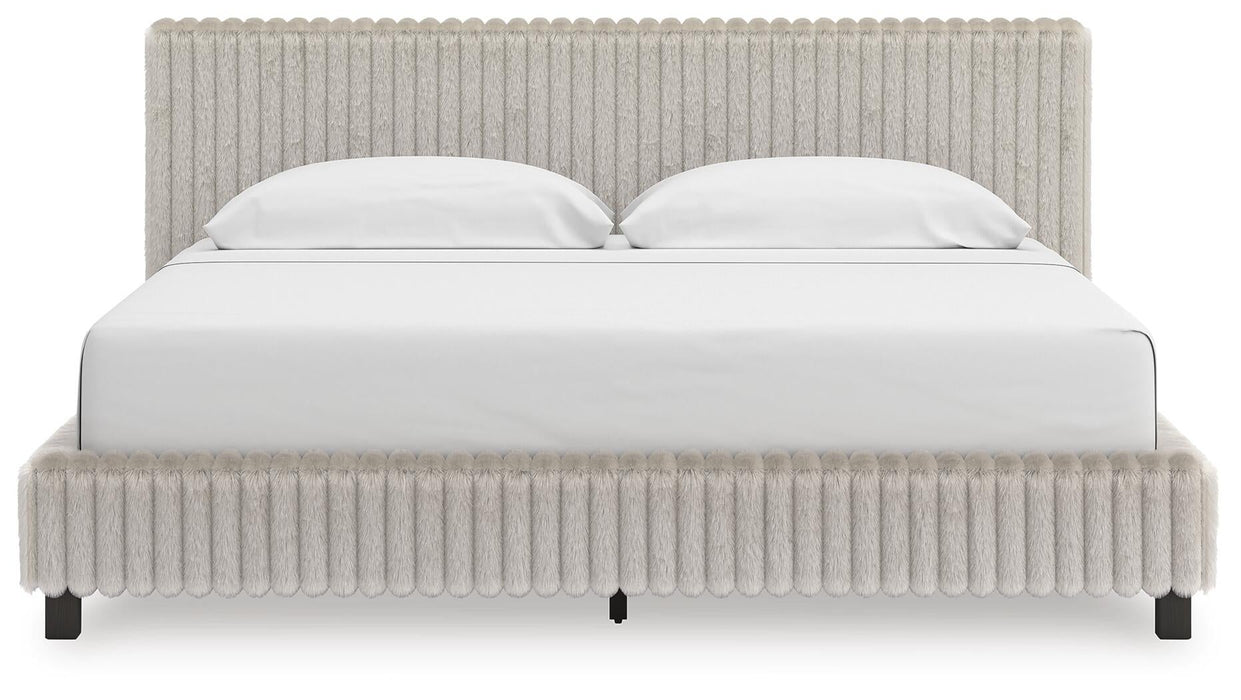 Birmonton King Upholstered Bed, Dresser and Mirror