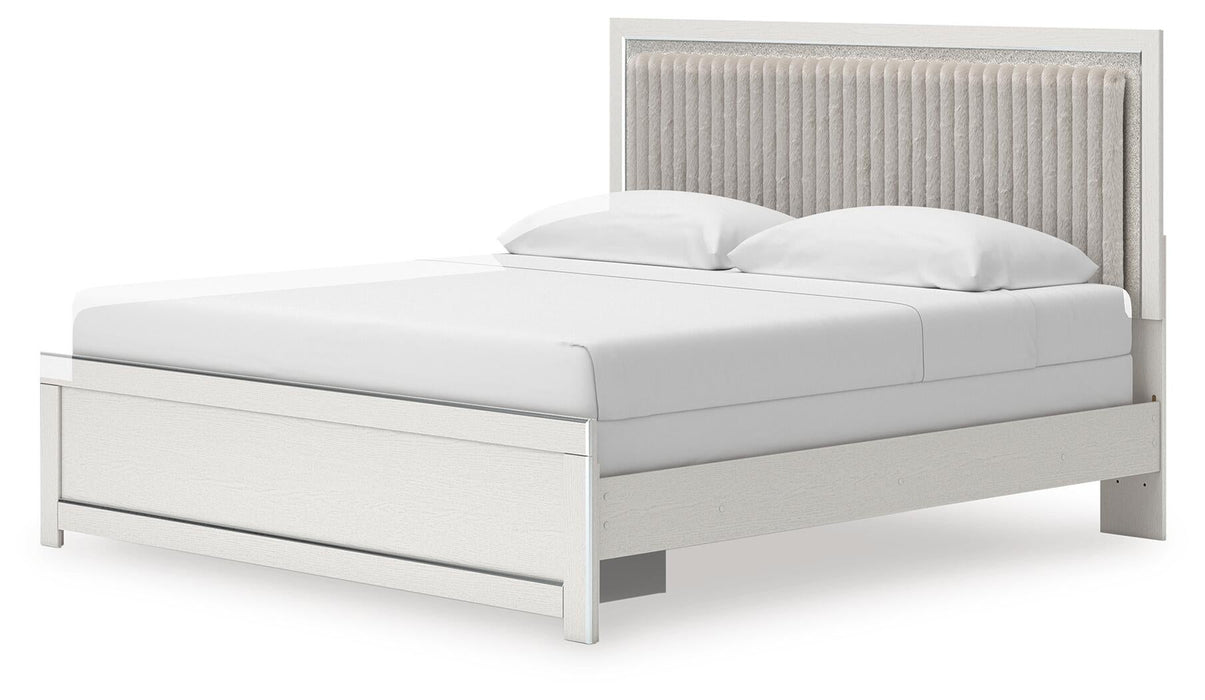 Birmonton King Upholstered Panel Bed, Dresser, Mirror and Nightstand