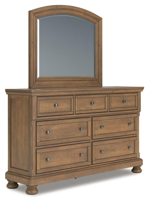 Vandenmore Queen Storage Sleigh Bed with Mirrored Dresser
