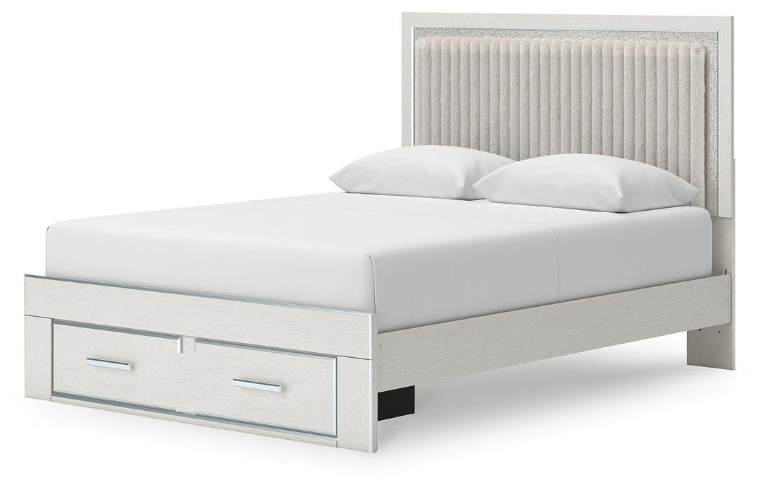Birmonton Queen Upholstered Panel Platform Storage Bed, Dresser and Mirror