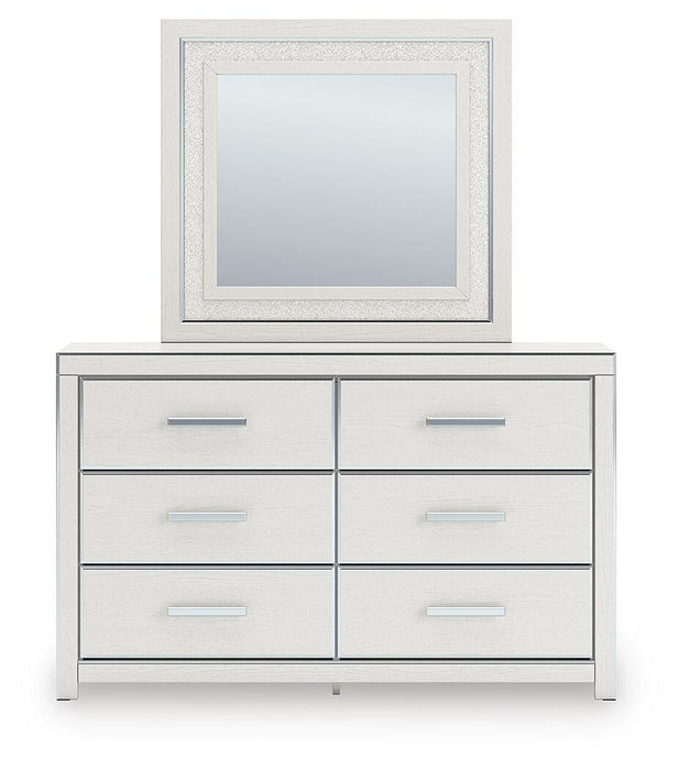 Birmonton California King Upholstered Bed, Dresser, Mirror and Nightstand