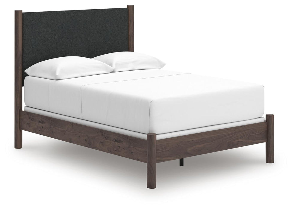 Cadmori Full Upholstered Panel Bed, Dresser and Mirror