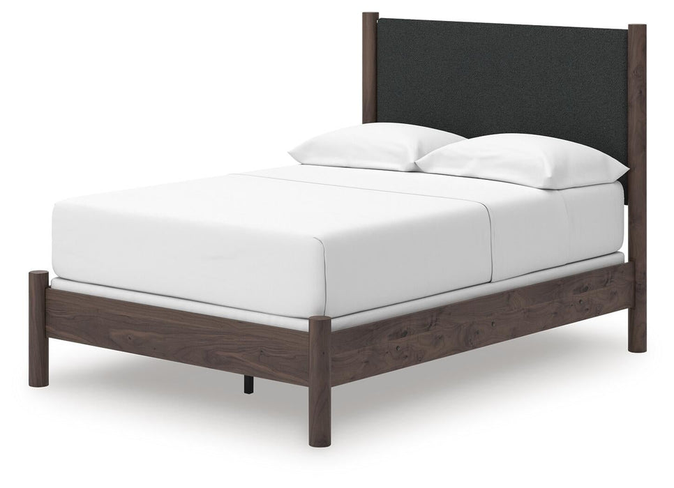 Cadmori Full Upholstered Panel Bed, Dresser, Mirror, Chest and Nightstand