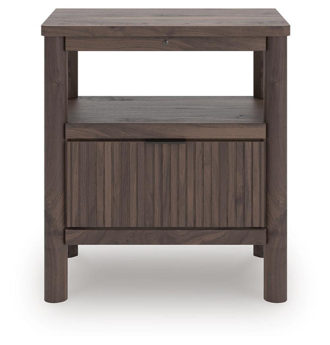 Cadmori Full Upholstered Panel Bed, Dresser, Mirror, Chest and Nightstand
