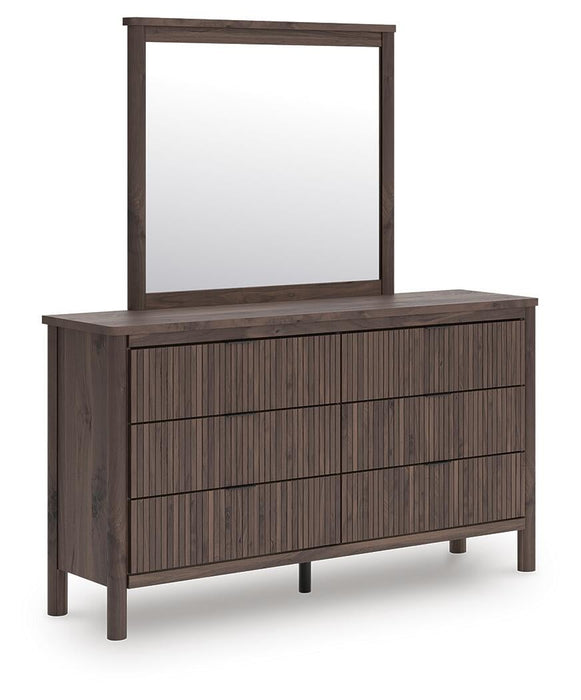 Cadmori Queen Upholstered Panel Bed, Dresser and Mirror