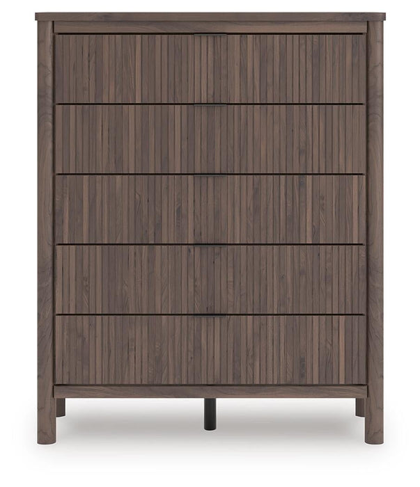 Cadmori Full Upholstered Panel Bed, Dresser and Mirror