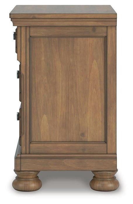 Vandenmore King Storage Sleigh Bed with Mirrored Dresser and Nightstand