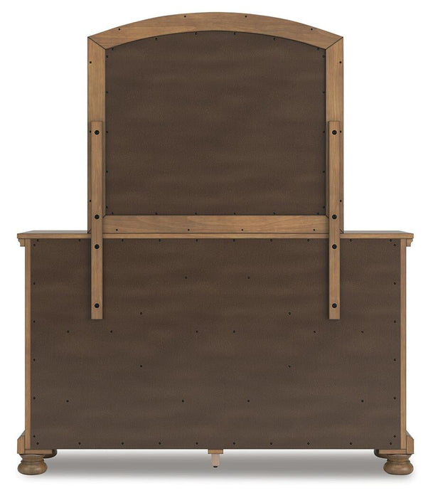 Vandenmore California King Panel Bed with Mirrored Dresser, Chest and Nightstand