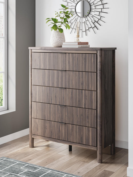 Cadmori King Panel Platform Bed, Dresser, Mirror, Chest and Nightstand