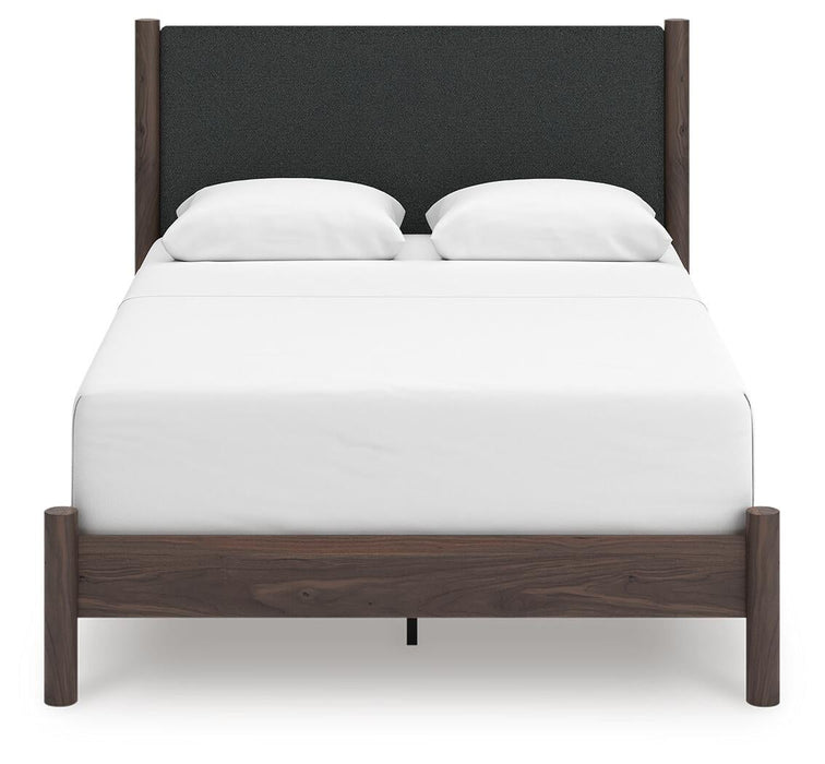 Cadmori Queen Upholstered Panel Bed, Dresser, Mirror, Chest and Nightstand
