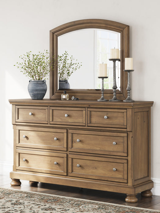 Vandenmore King Storage Sleigh Bed with Mirrored Dresser