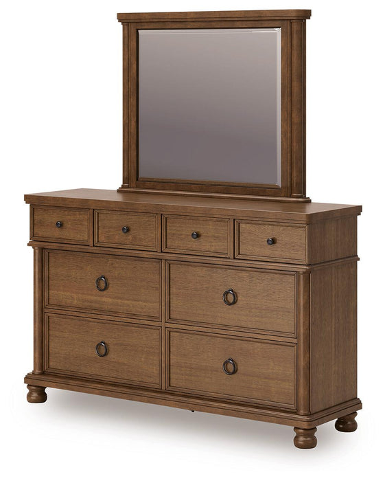 Chadworth King Poster Bed with Mirrored Dresser and Nightstand