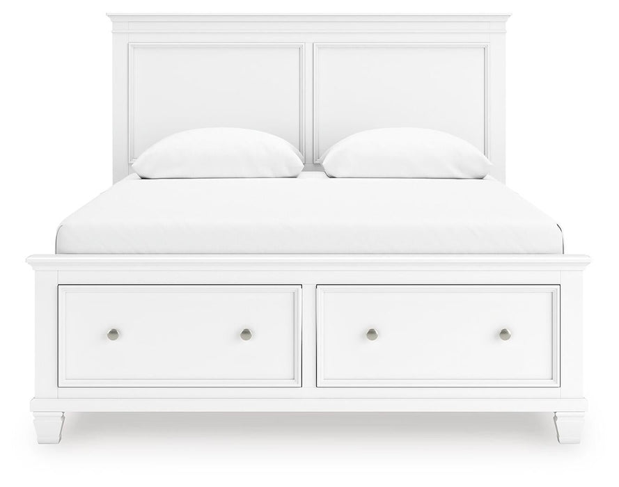 Fortman Queen Panel Storage Bed with Mirrored Dresser and Nightstand