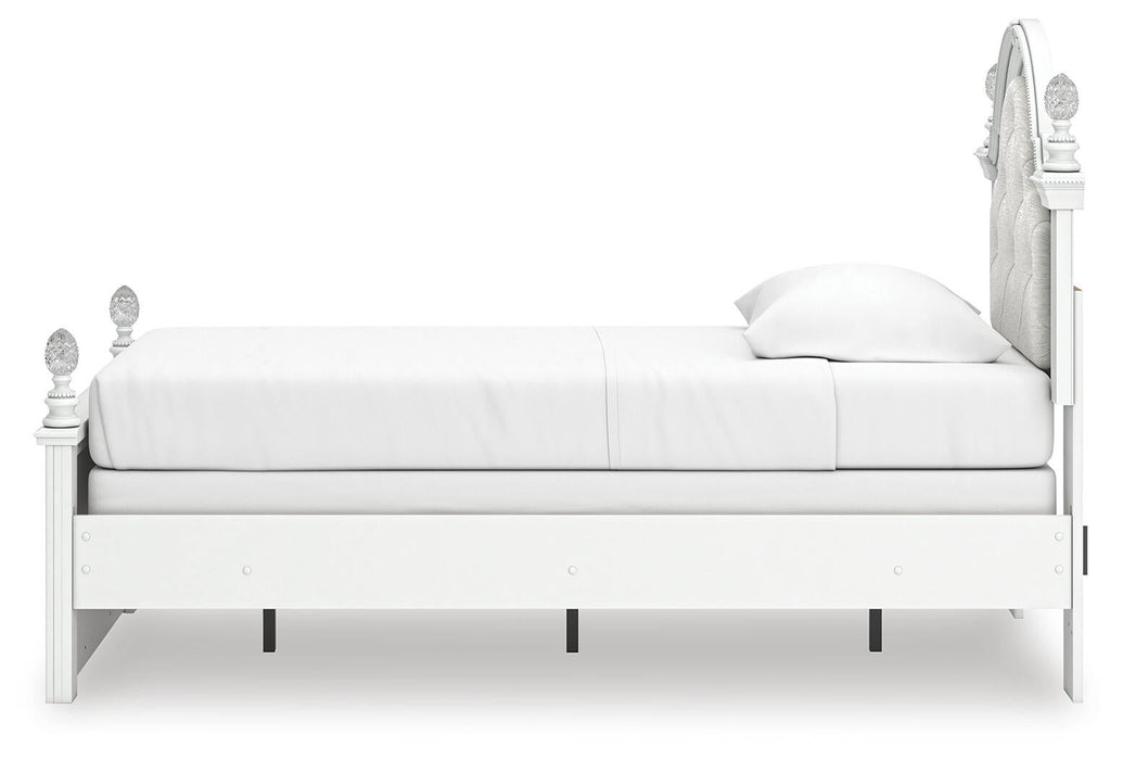 Maylilly Twin Upholstered Panel Bed, Dresser and Mirror