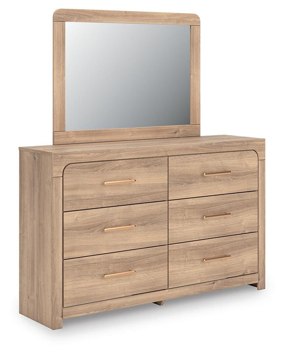 Hollymount Queen Upholstered Platform Bed, Dresser, Mirror and Nightstand