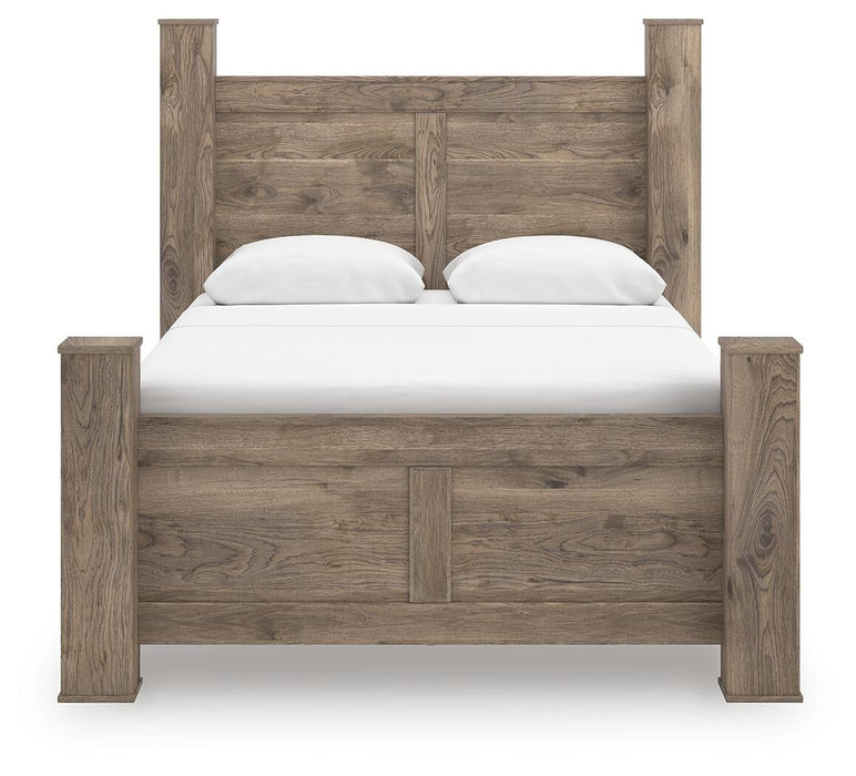 Keithland Queen Poster Bed with Mirrored Dresser and Nightstand