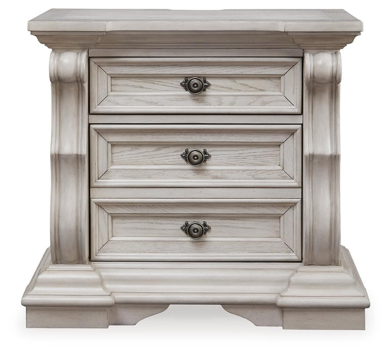 Andonhall King Upholstered Panel Bed with Mirrored Dresser and Nightstand