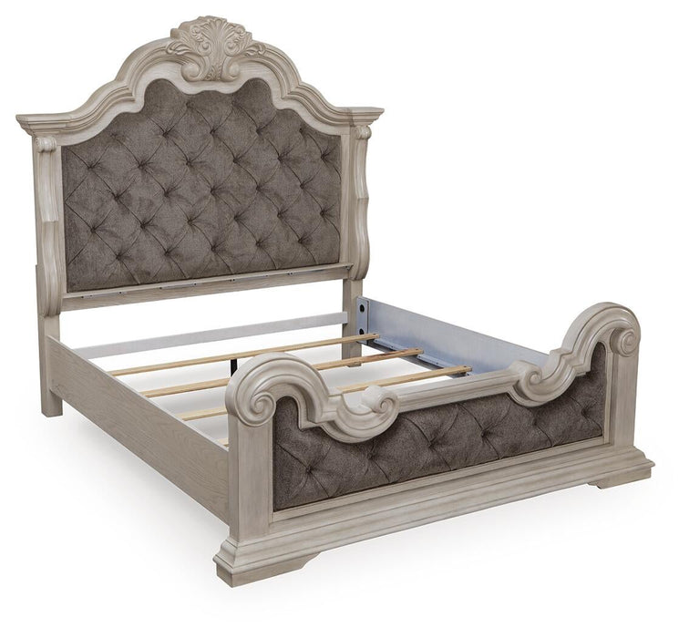 Andonhall King Upholstered Panel Bed with Mirrored Dresser and Nightstand