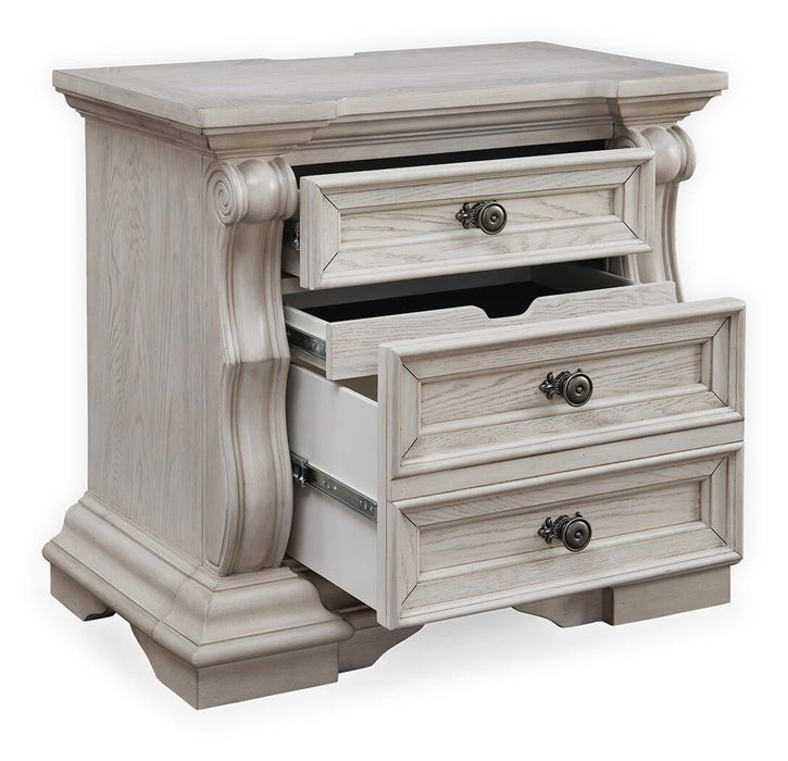 Andonhall King Upholstered Panel Bed with Mirrored Dresser and Nightstand