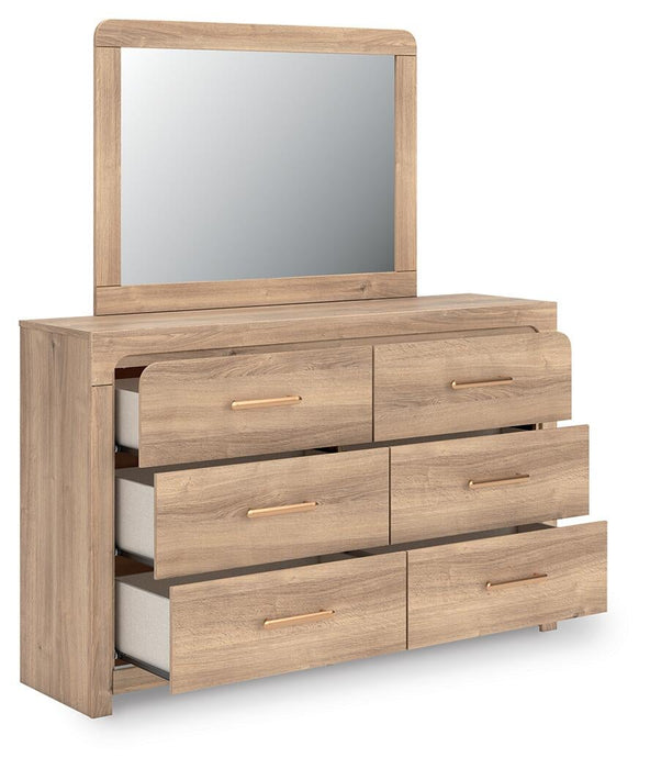 Hollymount Queen Upholstered Platform Bed, Dresser and Mirror
