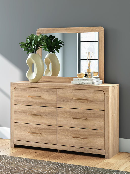 Hollymount Queen Upholstered Panel Bed, Dresser and Mirror