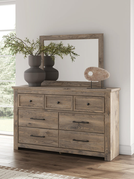 Keithland Queen Poster Bed with Mirrored Dresser