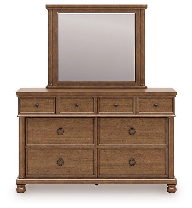 Chadworth Queen Poster Bed with Mirrored Dresser and Nightstand