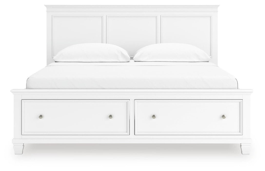 Fortman California King Panel Storage Bed, Dresser, Mirror and Nightstand