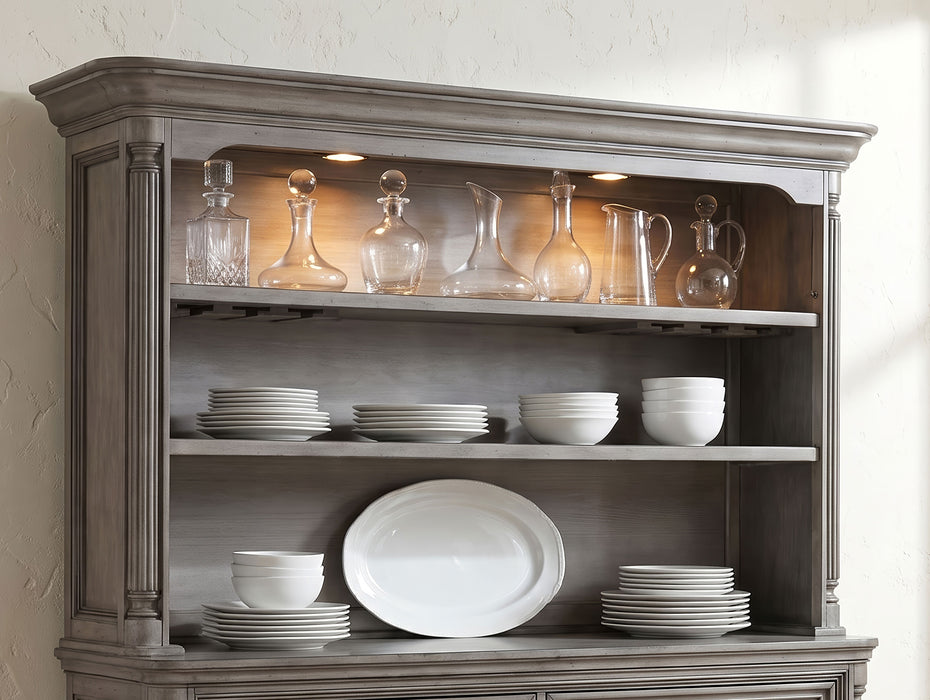 Cresswell 2-tier Touch Light Hutch Display Cabinet Weathered Taupe