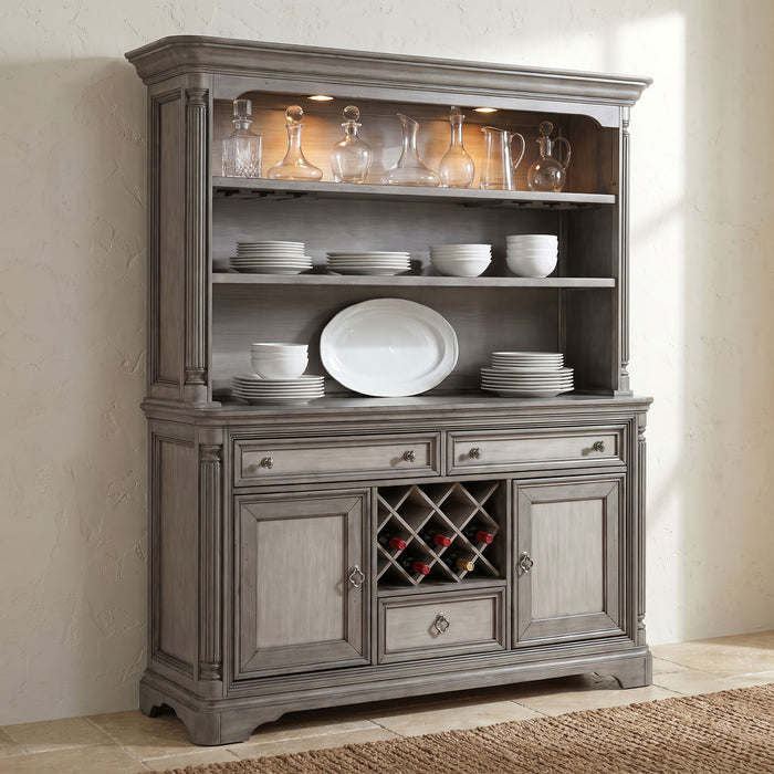 Cresswell 2-tier Touch Light Hutch Display Cabinet Weathered Taupe