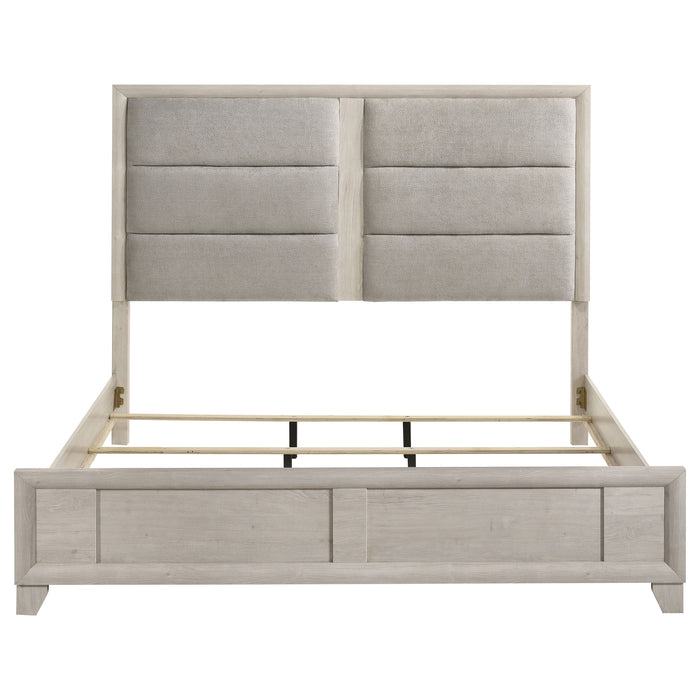 Farre Eastern King Upholstered Platform Panel Bed Washed Grey