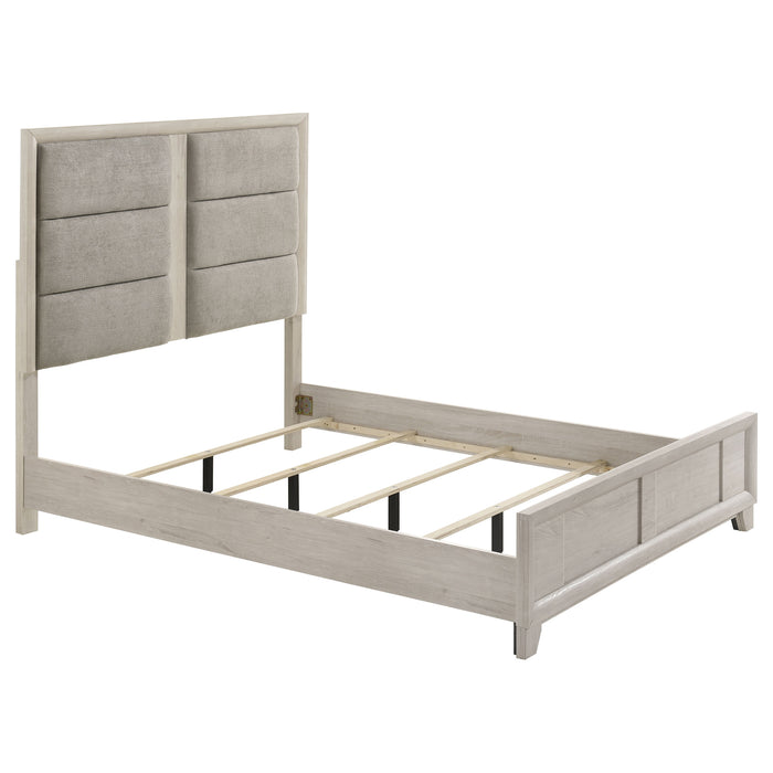 Farre Queen Upholstered Platform Panel Bed Washed Grey