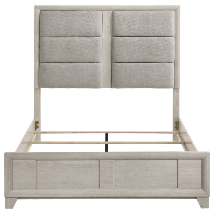Farre Queen Upholstered Platform Panel Bed Washed Grey