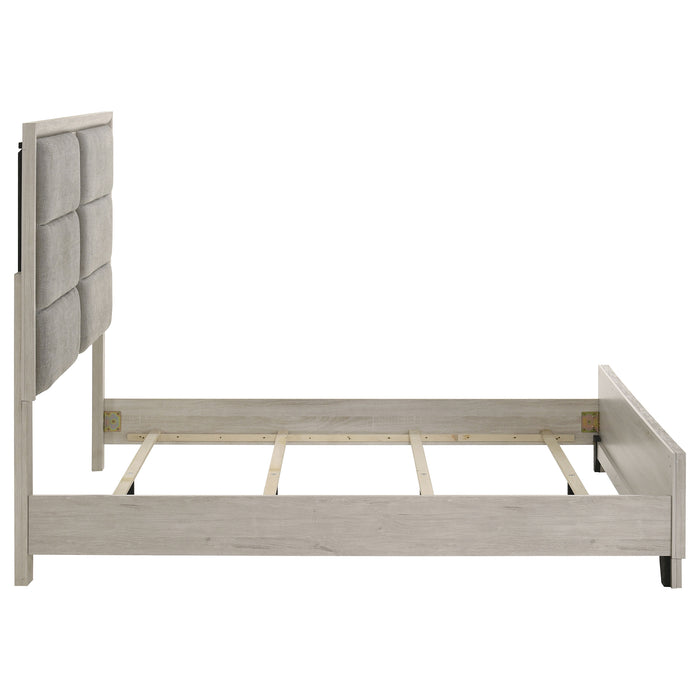 Farre Queen Upholstered Platform Panel Bed Washed Grey