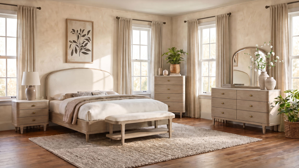 Lucaire Queen Upholstered Panel Bed Sandstone
