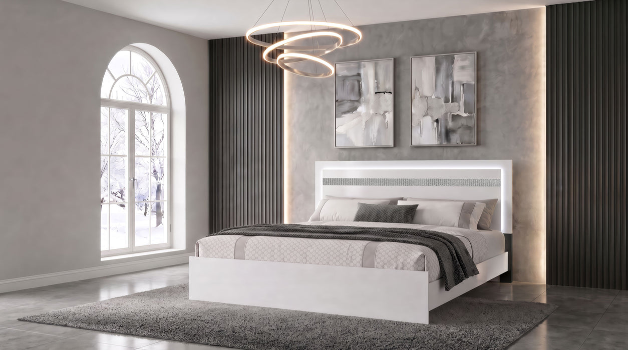 Viana Touch-Control LED Eastern King Platform Bed White High Gloss