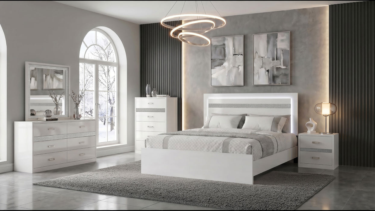 Viana 6-Drawer Bedroom Dresser with Beveled Mirror White High Gloss