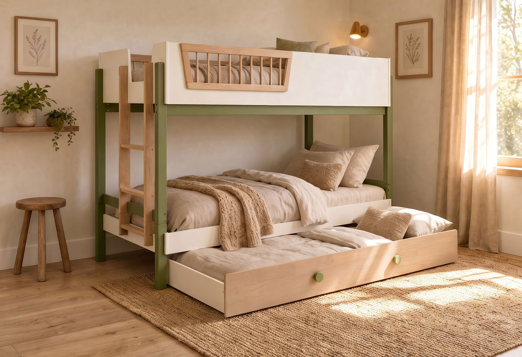 Evren Twin-over-Twin Bunk Bed with Trundle and Ladder Tri-Tone