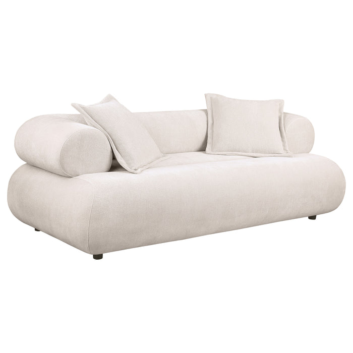 Eskola 3-seat Chenille Sofa with Rounded Shelter Arms Ivory