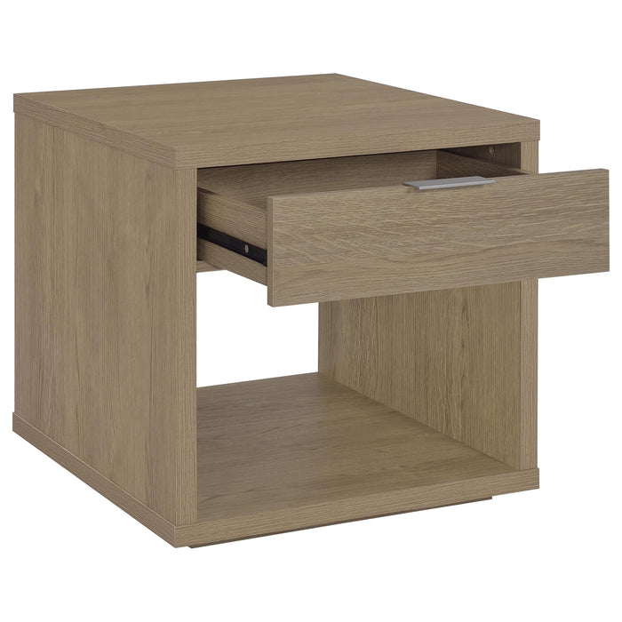 Ingram Square End Table with Drawer and Open Shelf Latte