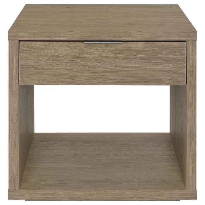 Ingram Square End Table with Drawer and Open Shelf Latte