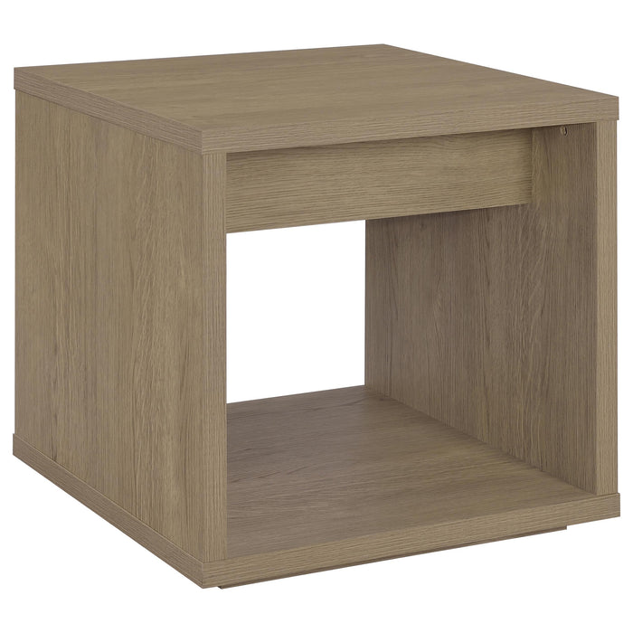 Ingram Square End Table with Drawer and Open Shelf Latte